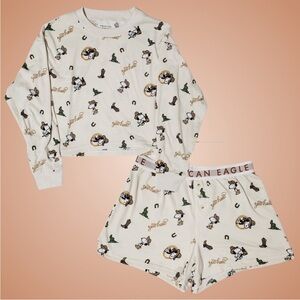 American Eagle Outfitters Snoopy Western Cream Pajama Set - Size M